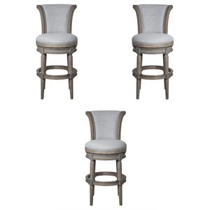 Home Square Wood Swivel Barstool with High Back in Weathered Gray - Set of 3