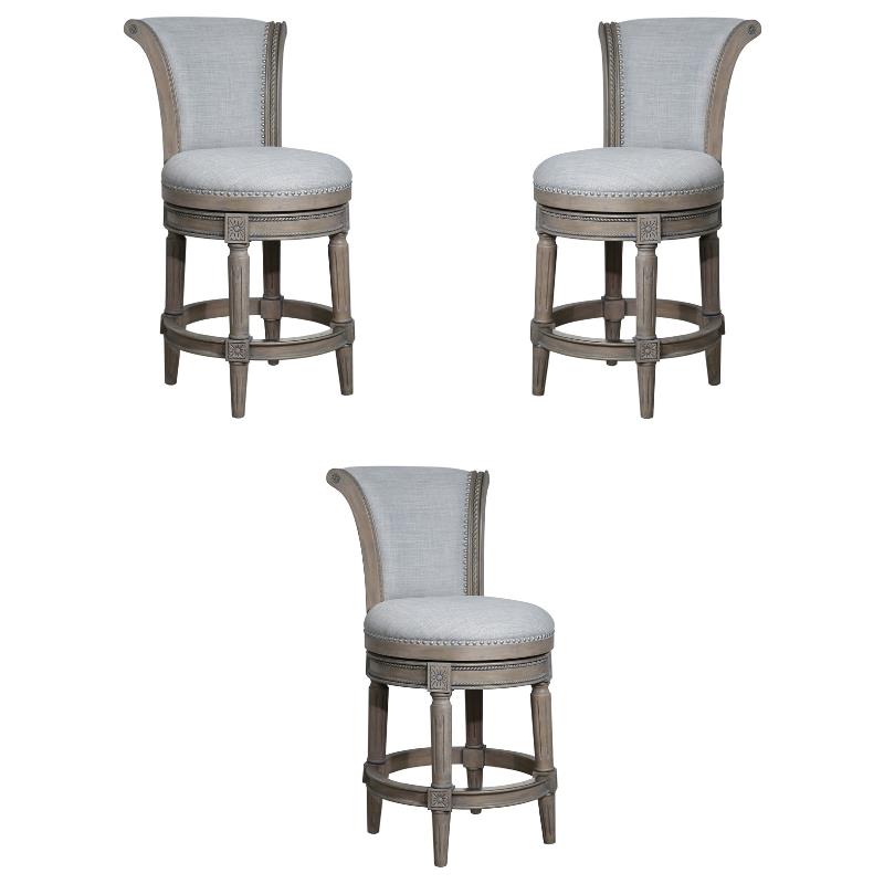 Home Square Wood Counter Height Swivel Barstool in Weathered Gray - Set of 3