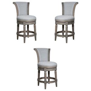 Home Square Wood Counter Height Swivel Barstool in Weathered Gray - Set of 3