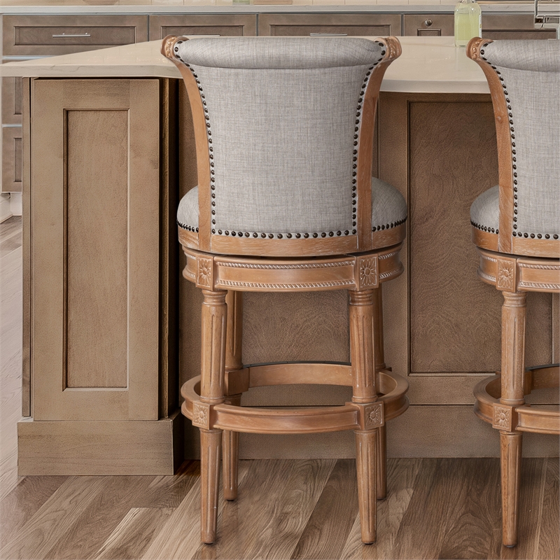 Home Square Wood Bar Height Swivel Barstool in Weathered Oak - Set of 3