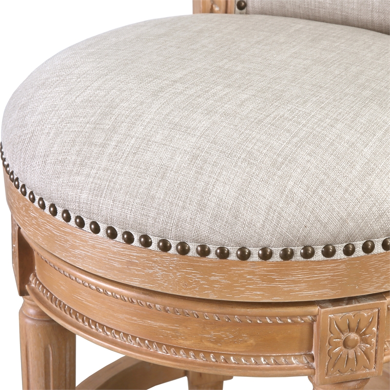 Home Square Wood Bar Height Swivel Barstool in Weathered Oak - Set of 3