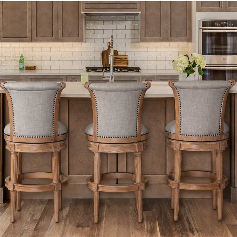 Home Square Wood Bar Height Swivel Barstool in Weathered Oak - Set of 3