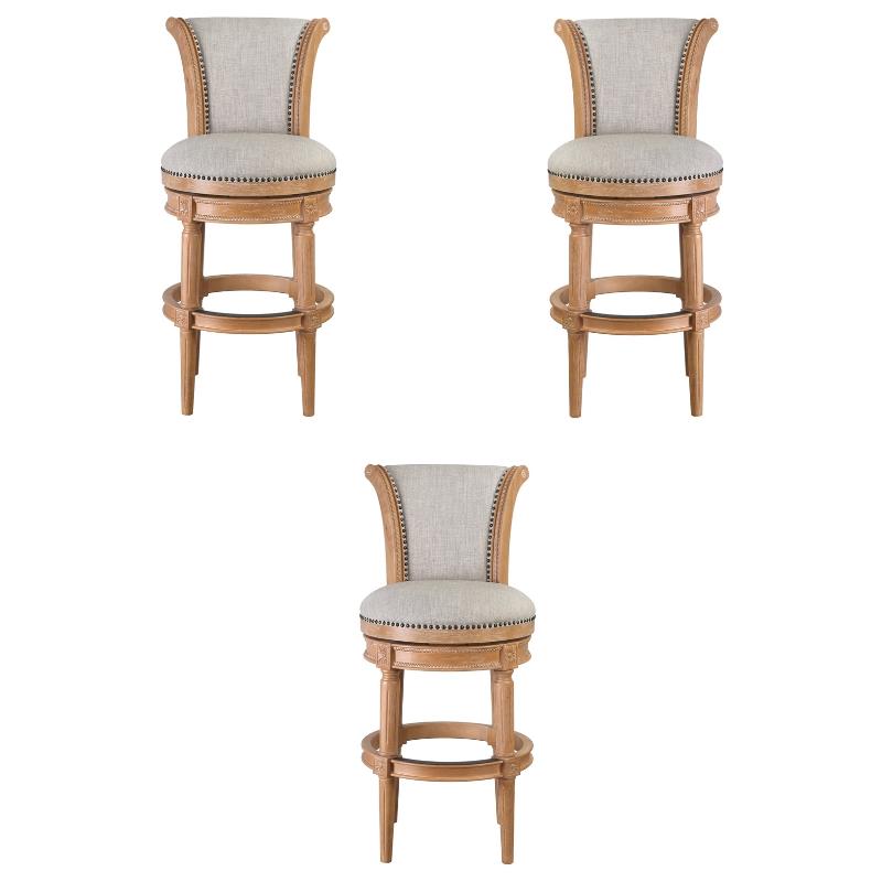 Home Square Wood Bar Height Swivel Barstool in Weathered Oak - Set of 3