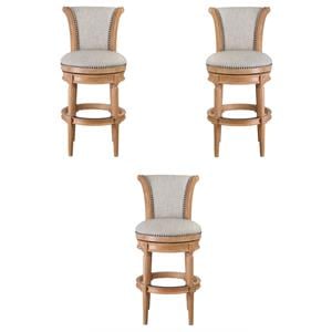 Home Square Wood Bar Height Swivel Barstool in Weathered Oak - Set of 3