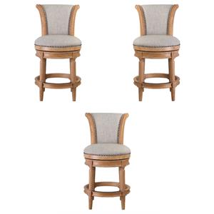 Home Square Swivel Wood Counter Height Barstool in Weathered Oak - Set of 3