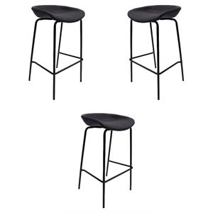 Home Square Faux Leather Seat and Iron Barstool in Black - Set of 3