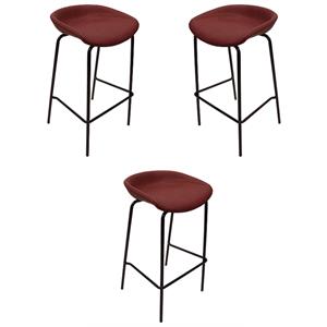 Home Square Faux Leather Seat and Iron Barstool in Bordeaux - Set of 3