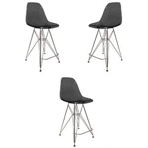 Home Square Plastic Barstool with Chrome Base in Transparent Black - Set of 3