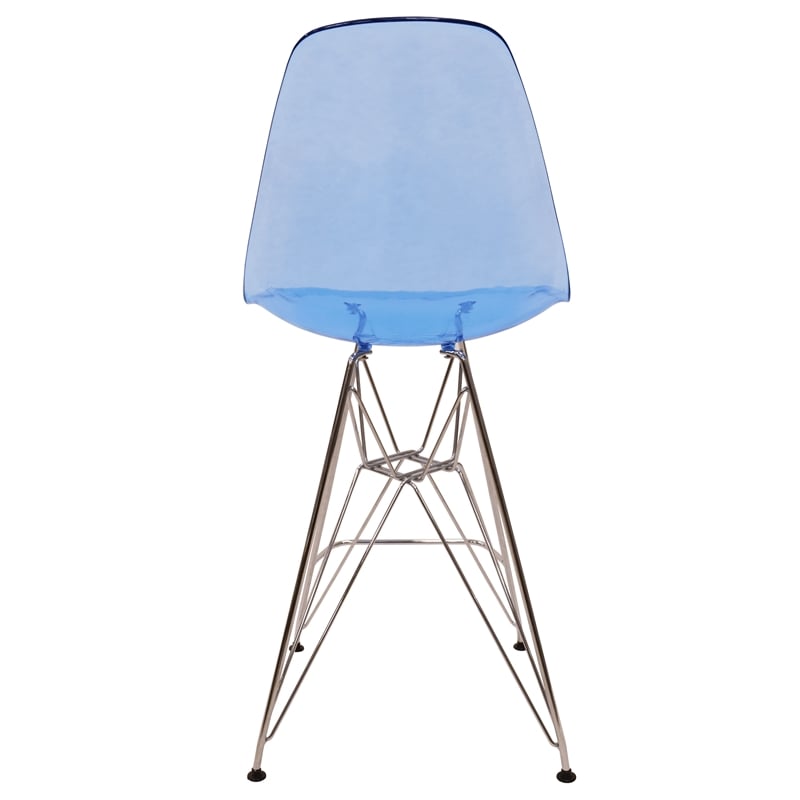 Home Square Plastic Barstool with Chrome Base in Transparent Blue - Set of 3
