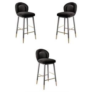 Home Square 30.3&quot Mid-Century Velvet Barstool in Charcoal Gray - Set of 3