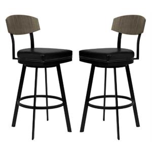Home Square 30&quot Modern Faux Leather Barstool in Black & Gray Walnut - Set of 2