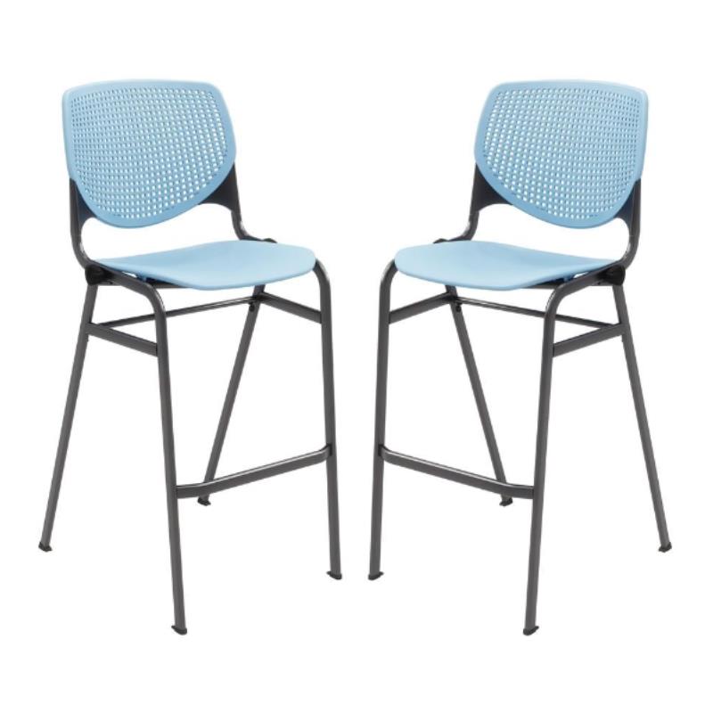 Home Square Steel Frame Barstool in Sky Blue and Black - Set of 2