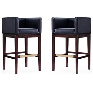 Home Square 30&quot Faux Leather Barstool in Black & Dark Walnut - Set of 2