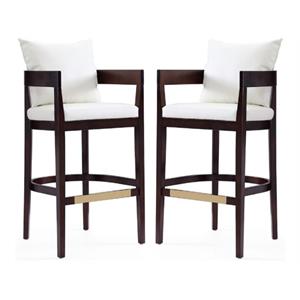 Home Square 30.5&quot Faux Leather Barstool in Ivory & Walnut - Set of 2