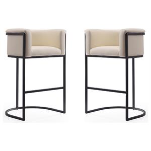 Home Square 29.5&quot Faux Leather Barstool in Cream Finish - Set of 2