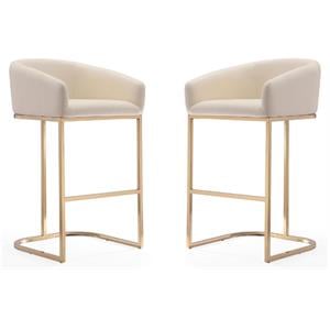 Home Square 30&quot Faux Leather Barstool in Cream & Gold - Set of 2