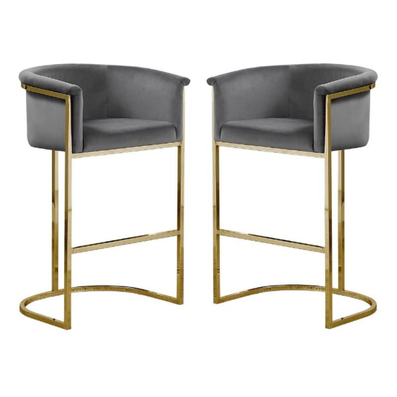 Home Square Velvet and Metal Barstool in Dark Gray & Gold - Set of 2