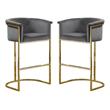 Home Square Velvet and Metal Barstool in Dark Gray & Gold - Set of 2