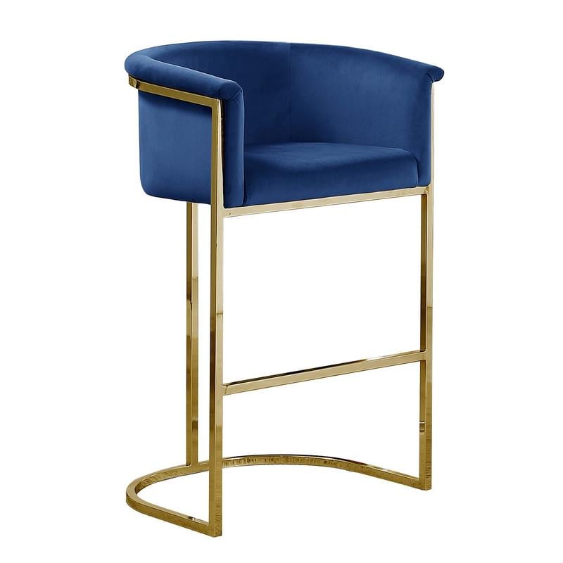 Home Square Velvet Barstool with Chrome Base in Navy Blue - Set of 2