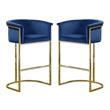 Home Square Velvet Barstool with Chrome Base in Navy Blue - Set of 2