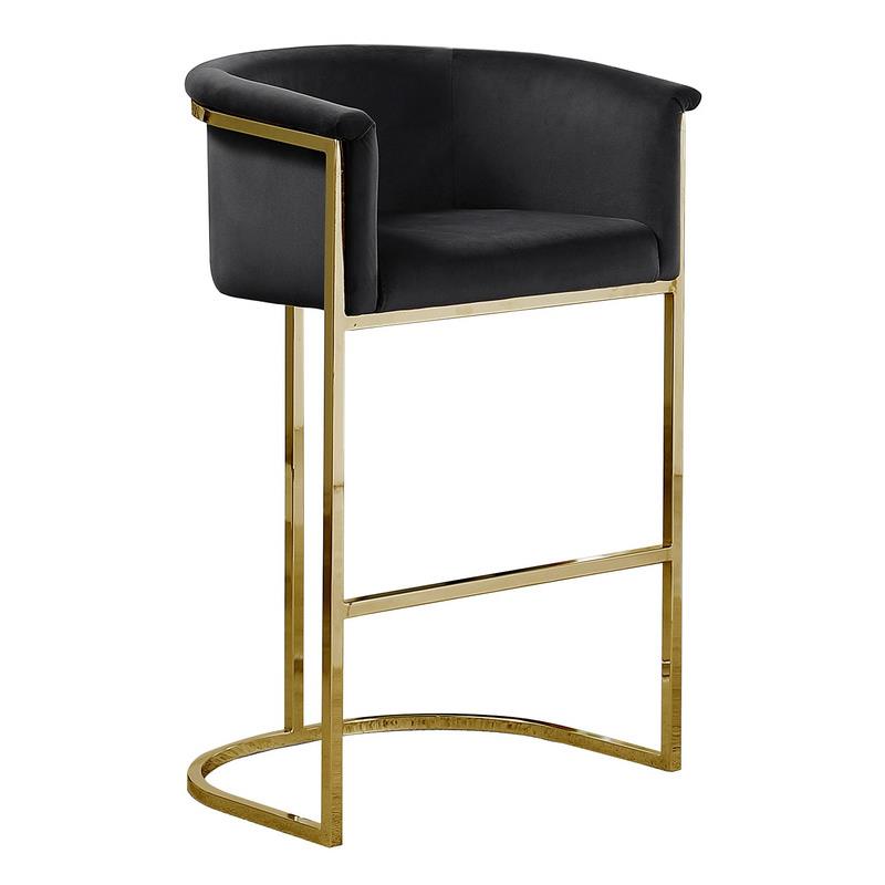 Home Square Velvet and Metal Barstool with Chrome Base in Black - Set of 2
