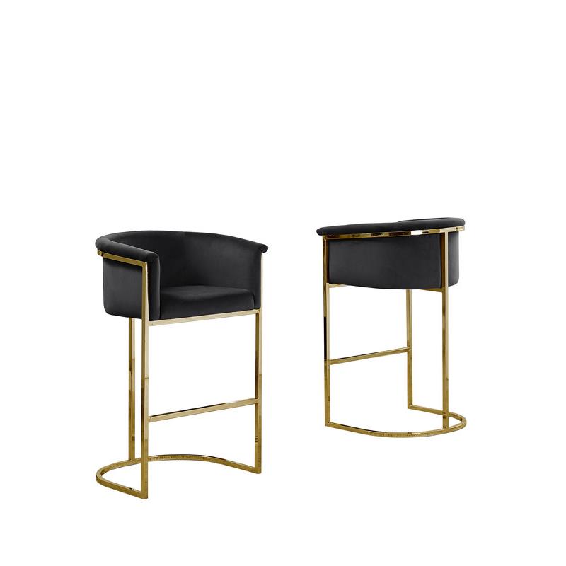 Home Square Velvet and Metal Barstool with Chrome Base in Black - Set of 2