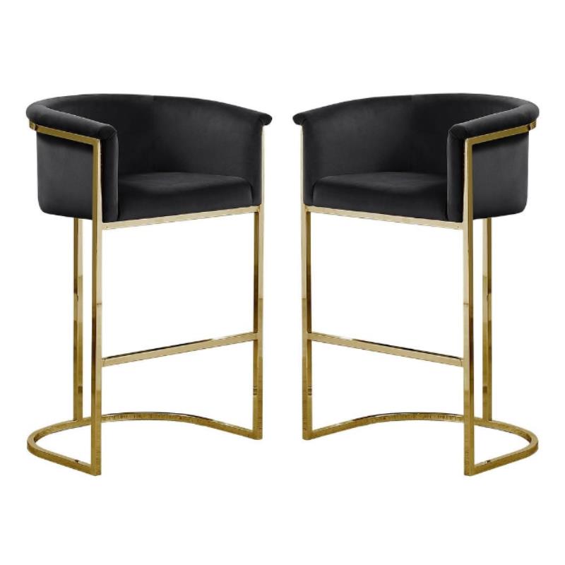 Home Square Velvet and Metal Barstool with Chrome Base in Black - Set of 2