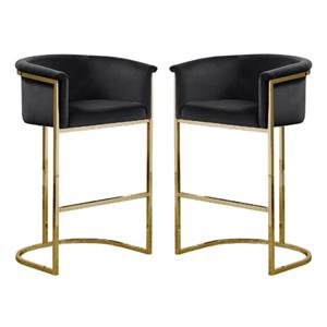 Home Square Velvet and Metal Barstool with Chrome Base in Black - Set of 2