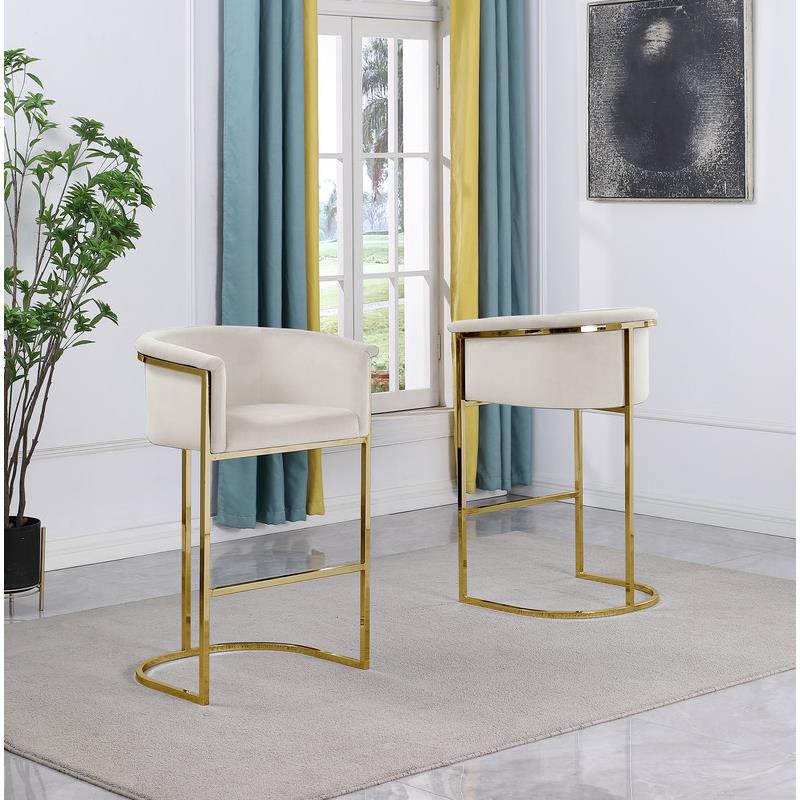 Home Square Velvet Barstool with Chrome Base in Cream - Set of 2
