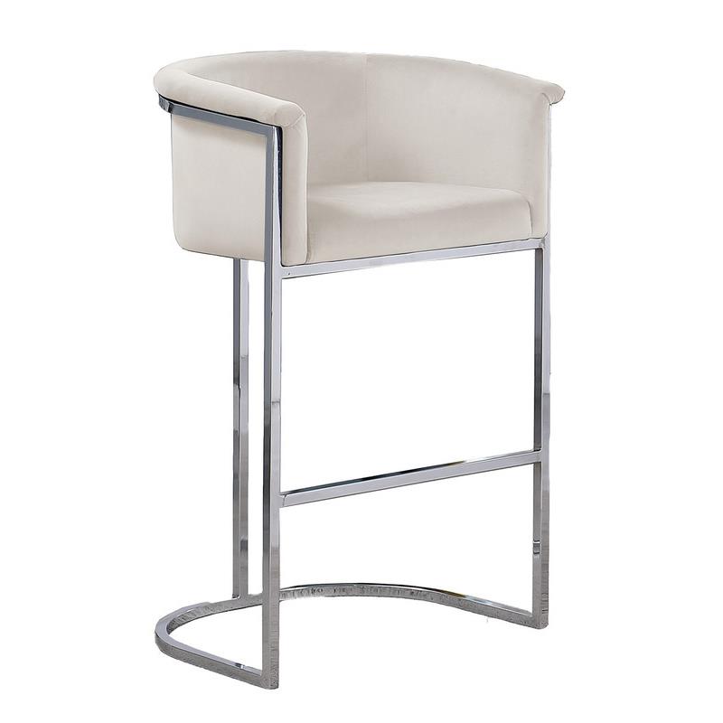 Home Square Velvet and Metal Barstool in Cream & Silver - Set of 2