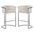 Home Square Velvet and Metal Barstool in Cream & Silver - Set of 2