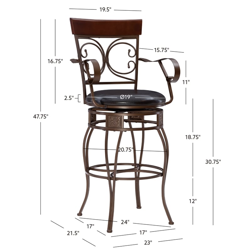 Home Square Round Padded Seat Metal Swivel Barstool in Bronze - Set of 2