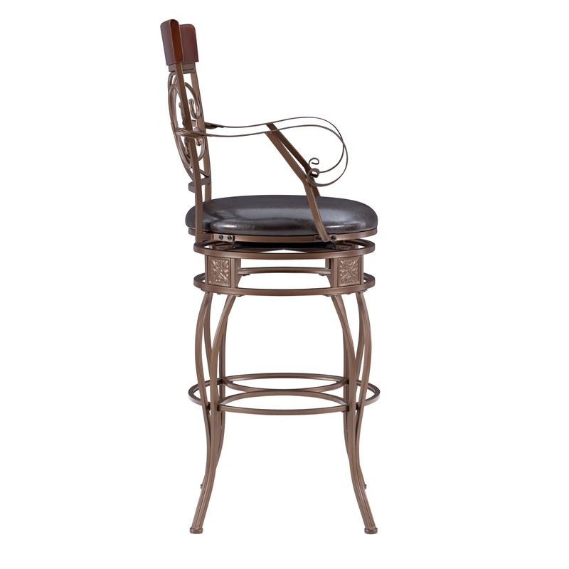 Home Square Round Padded Seat Metal Swivel Barstool in Bronze - Set of 2