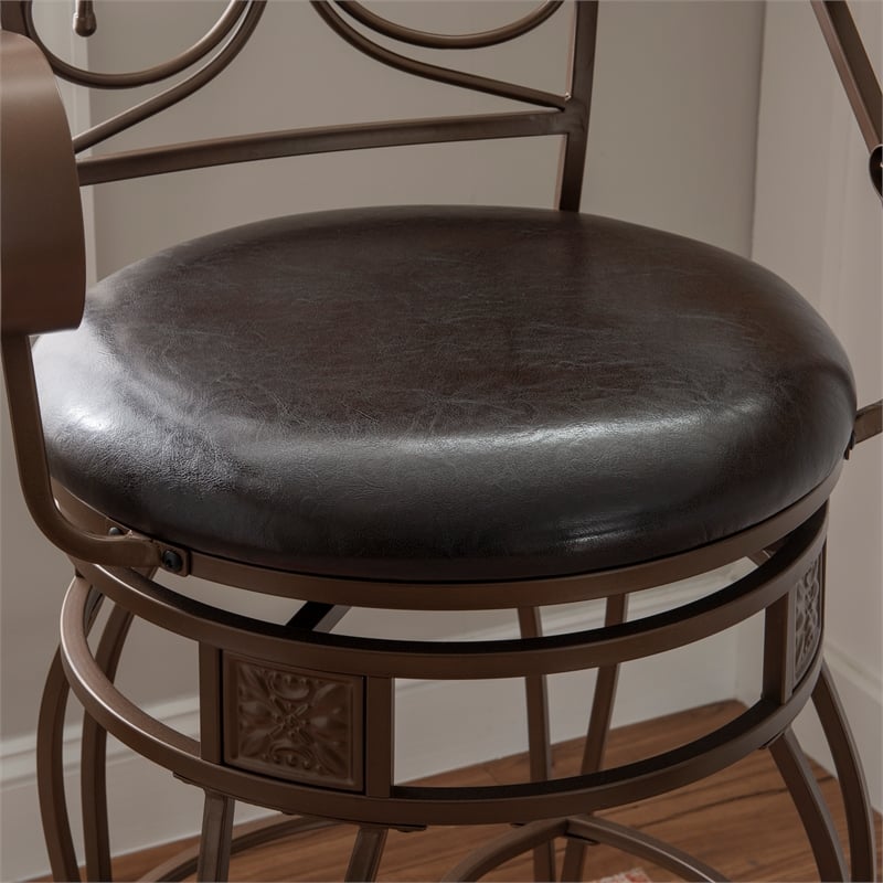 Home Square Round Padded Seat Metal Swivel Barstool in Bronze - Set of 2