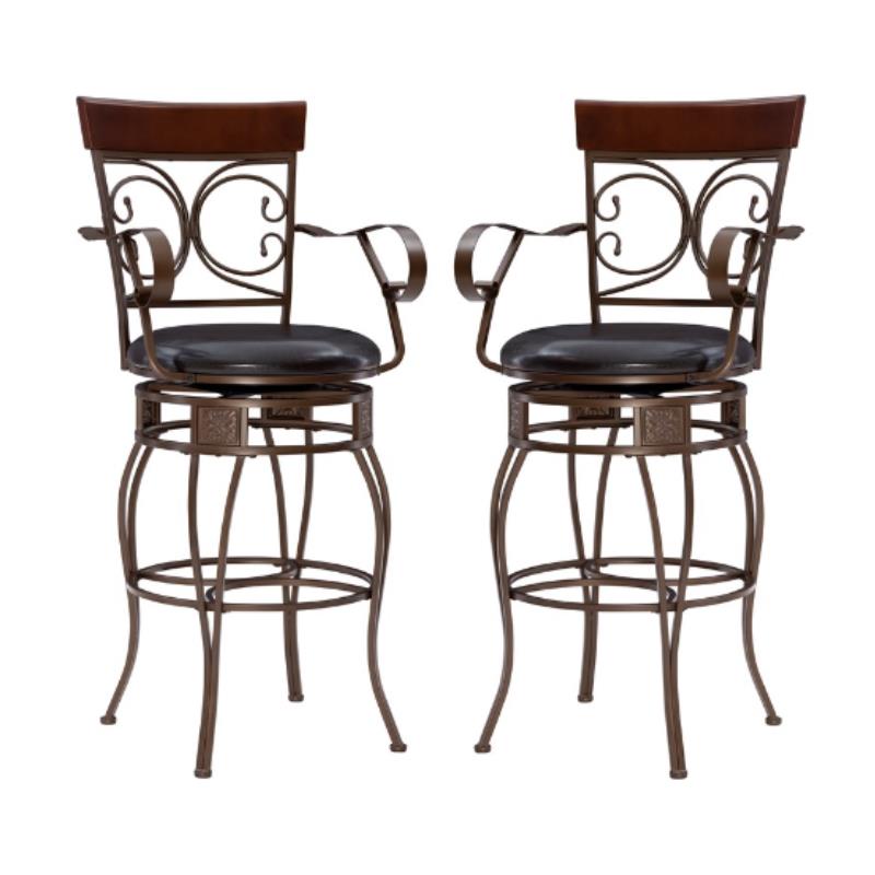 Home Square Round Padded Seat Metal Swivel Barstool in Bronze - Set of 2