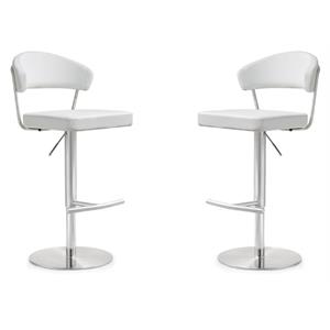 Home Square 22&quot Contemporary Fabric and MDF Barstool in White - Set of 2