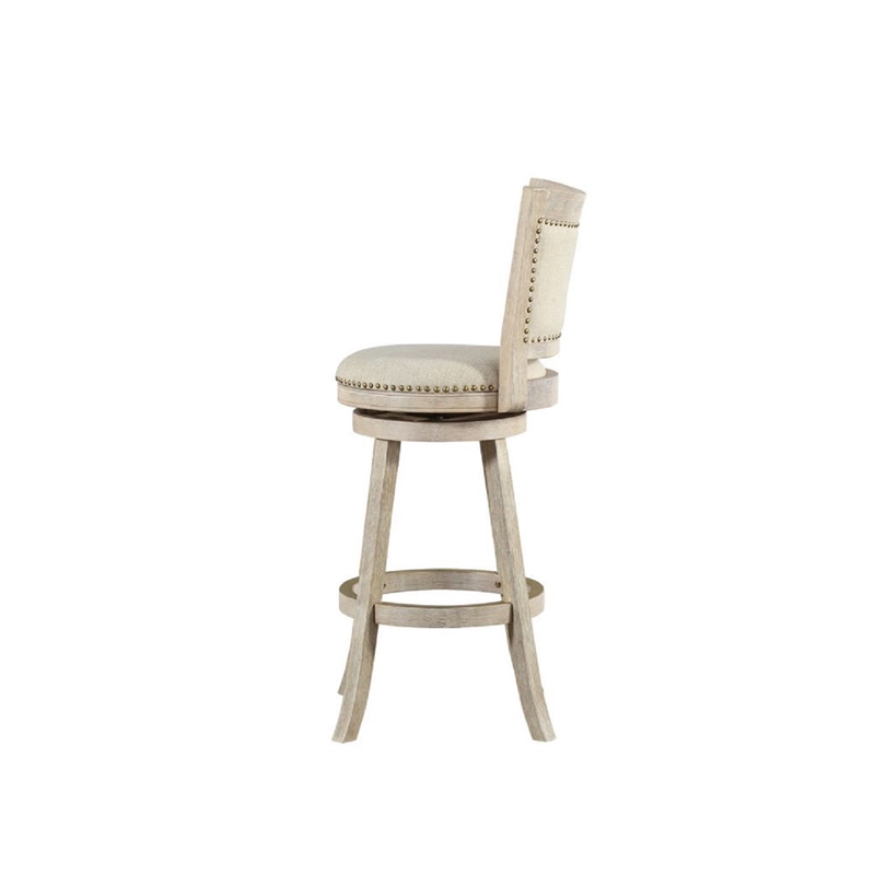 Home Square Swivel Rubberwood Barstool in Ivory Wire Brush - Set of 2
