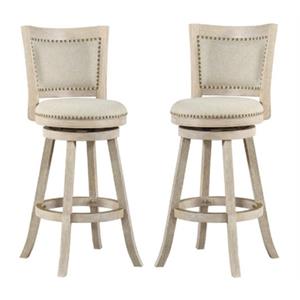 Home Square Swivel Rubberwood Barstool in Ivory Wire Brush - Set of 2