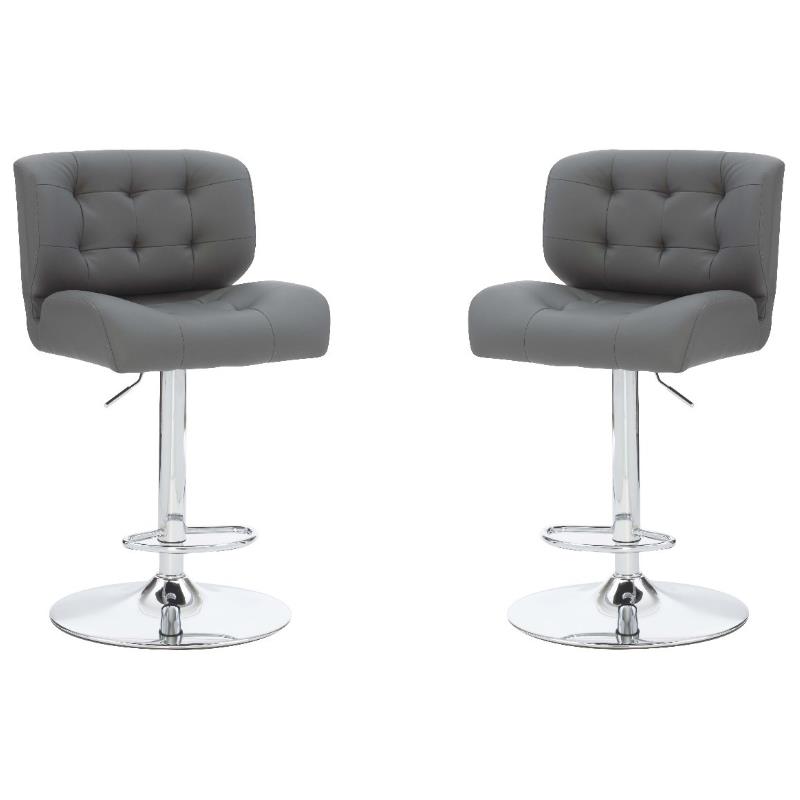 Home Square Metal Chrome Barstool with Upholstered Seat in Gray - Set of 2