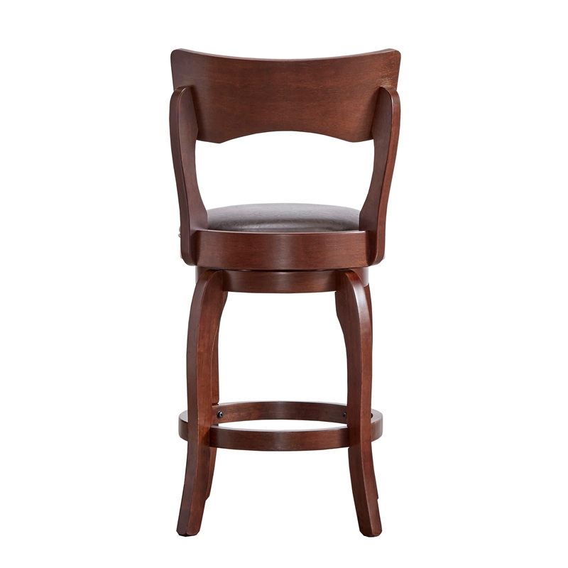 Home Square Swivel Faux Leather Counter Height Barstool in Brown - Set of 2