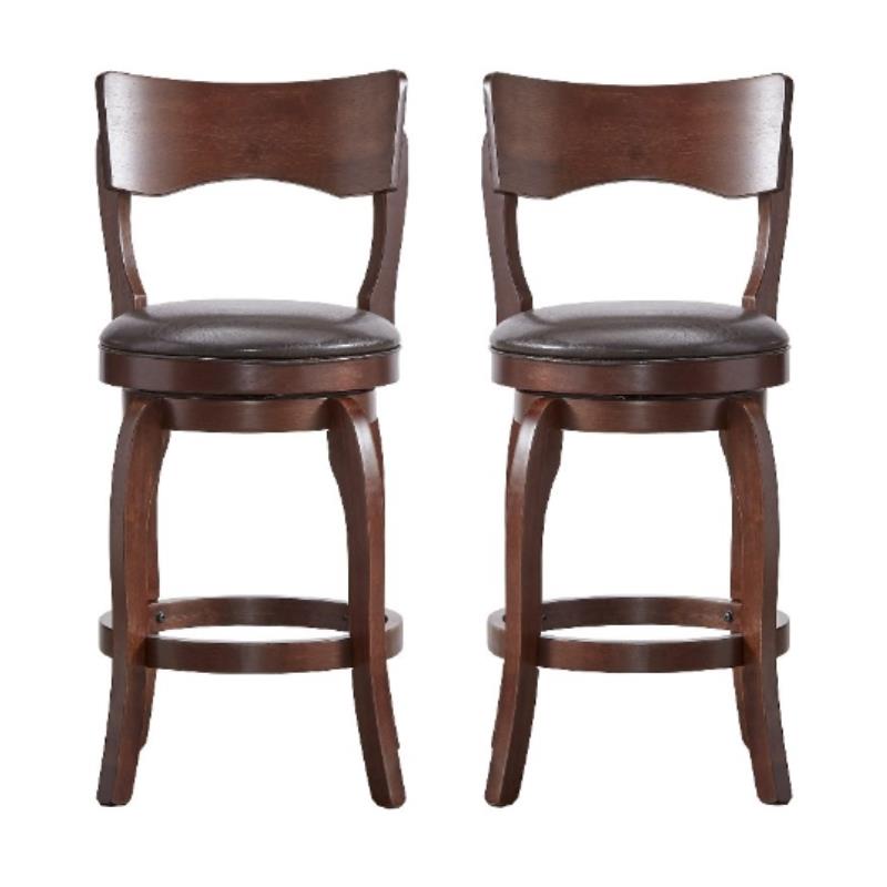Home Square Swivel Faux Leather Counter Height Barstool in Brown - Set of 2