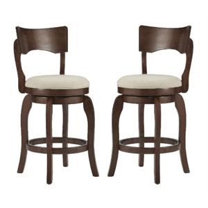 Home Square Swivel Linen Counter Height Barstool in Beige - Set of 2