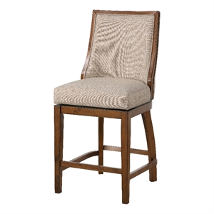 Home Square 24&quot Wood Frame Swivel Barstool in Walnut & Beige - Set of 2
