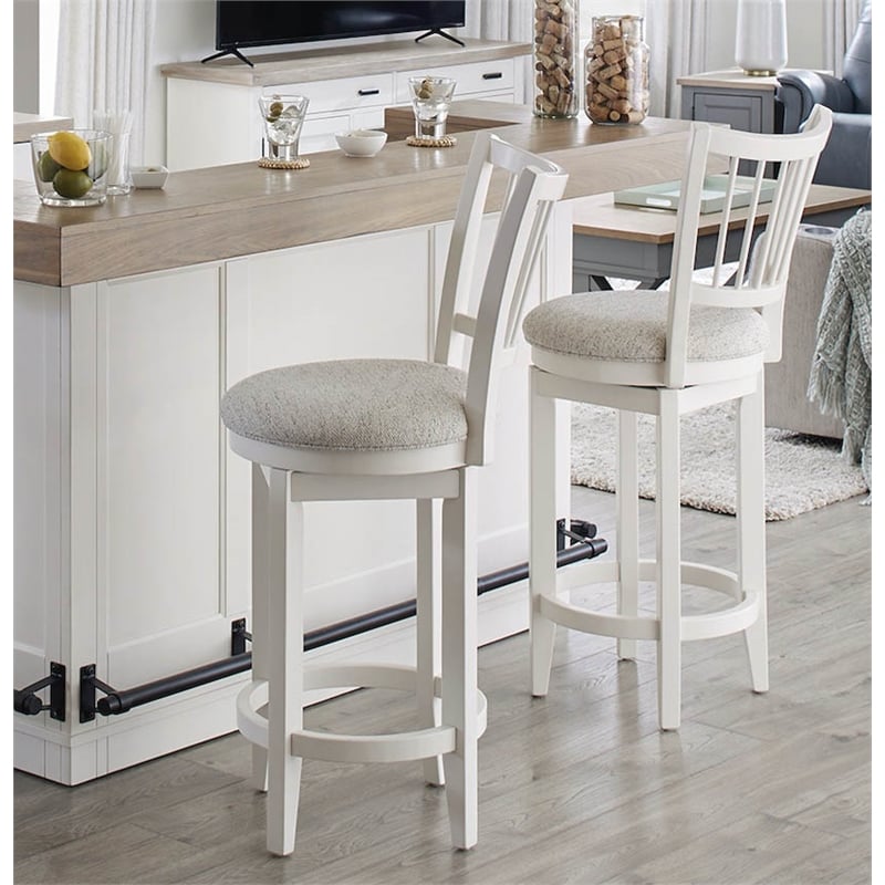 Home Square Modern Wood Spindle Back Swivel Barstool in White - Set of 2