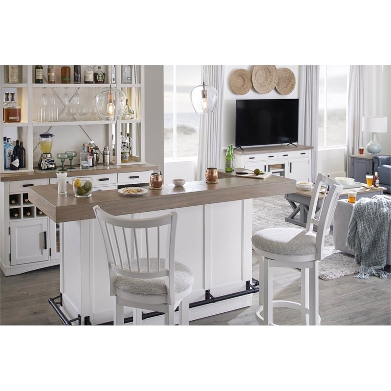 Home Square Modern Wood Spindle Back Swivel Barstool in White - Set of 2
