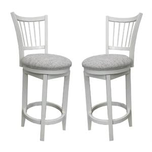 Home Square Modern Wood Spindle Back Swivel Barstool in White - Set of 2