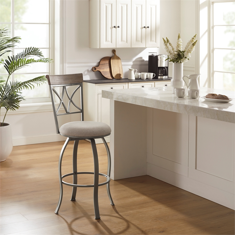 Home Square Metal Swivel Barstool in Pewter Finish - Set of 2