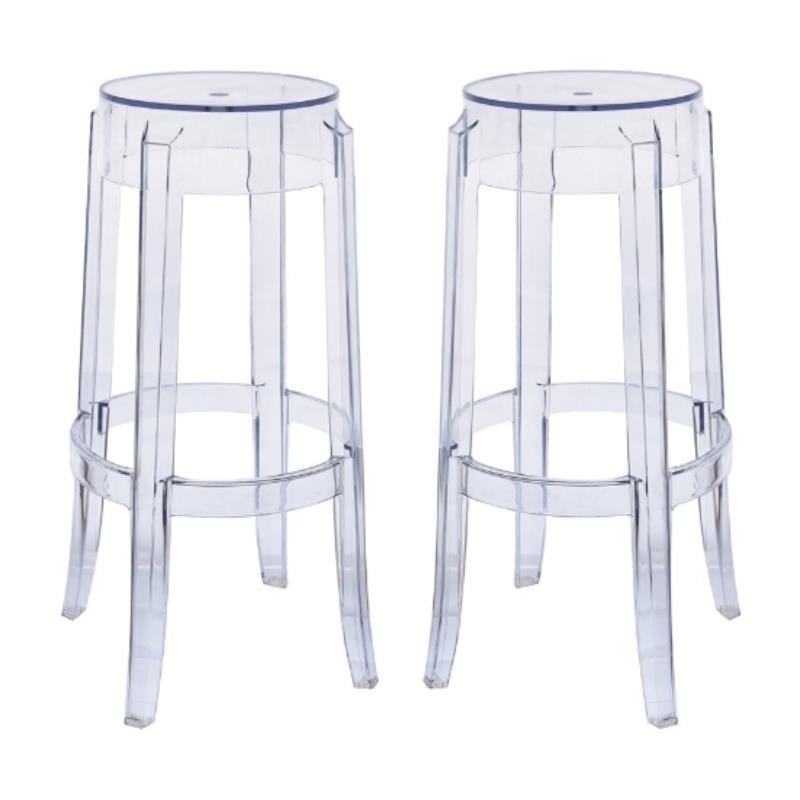 Home Square Plastic Barstool with Acrylic Seat in Clear - Set of 2