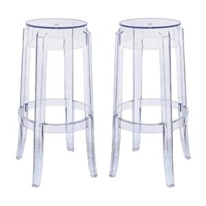 Home Square Plastic Barstool with Acrylic Seat in Clear - Set of 2