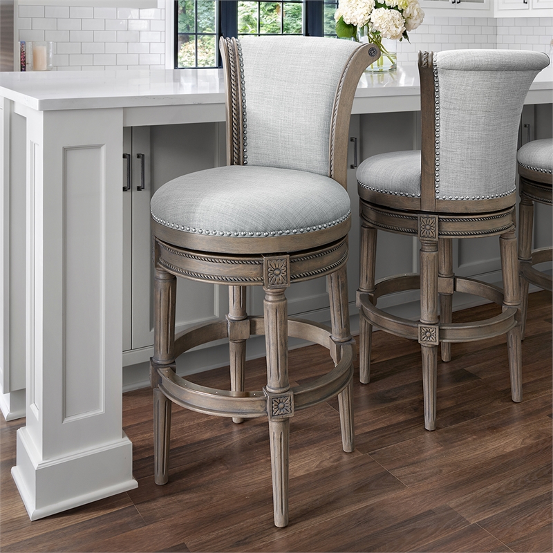 Home Square Wood Swivel Barstool with High Back in Weathered Gray - Set of 2